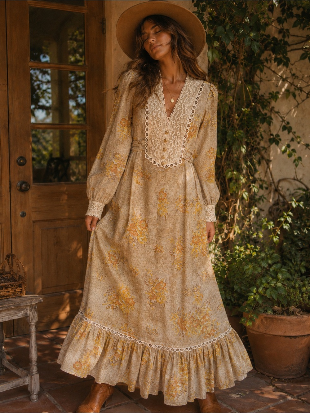 Jody’s Of California Vintage 70’s Prairie Bishop Sleeve Cottagecore Maxi Dress